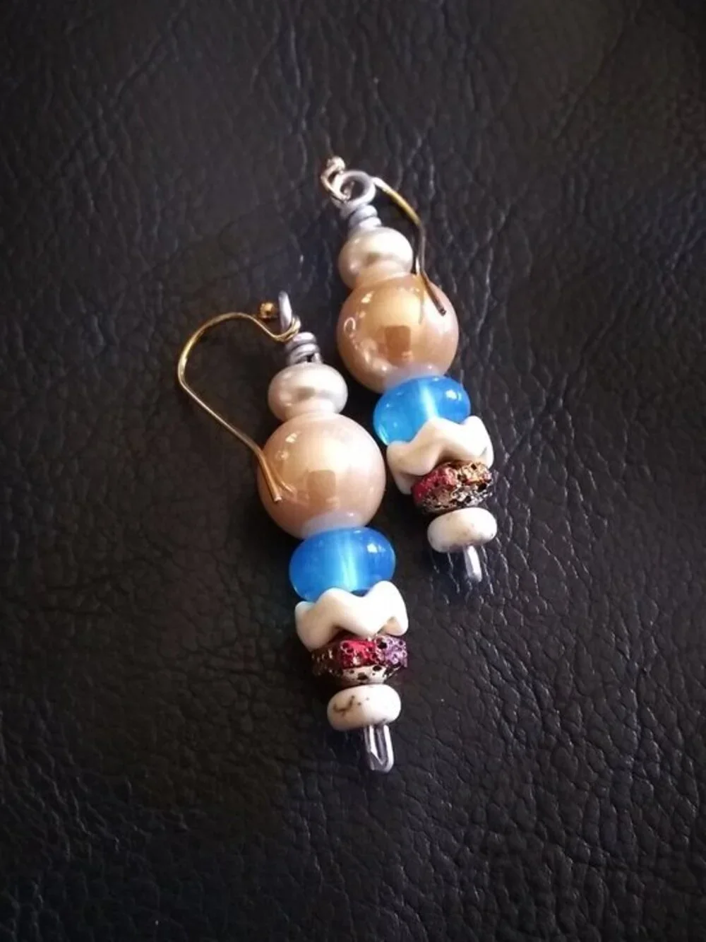 Handmade! Trendy Versatile and Chic - Bead Stack Dangle Earrings - Blue & Cream